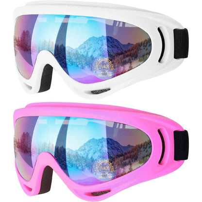 COOLOO Ski Goggles, 2 Pack Snow Goggles Snowboard Goggles for Men Women Kids - UV Protection Foam Anti-Scratch Dustproof