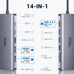 Buy now USB C Docking Station Dual Monitor,USB C Dual Monitor 2 HDMI Adapter,Triple Display 4K HDMI&VGA,10Gbps Data Transfer,14 in 1-3USB3.0&2USB2.0,Gigabit Ethernet,100W PD,SD/TF Card Reader,3.5mm Audio at indiglob india