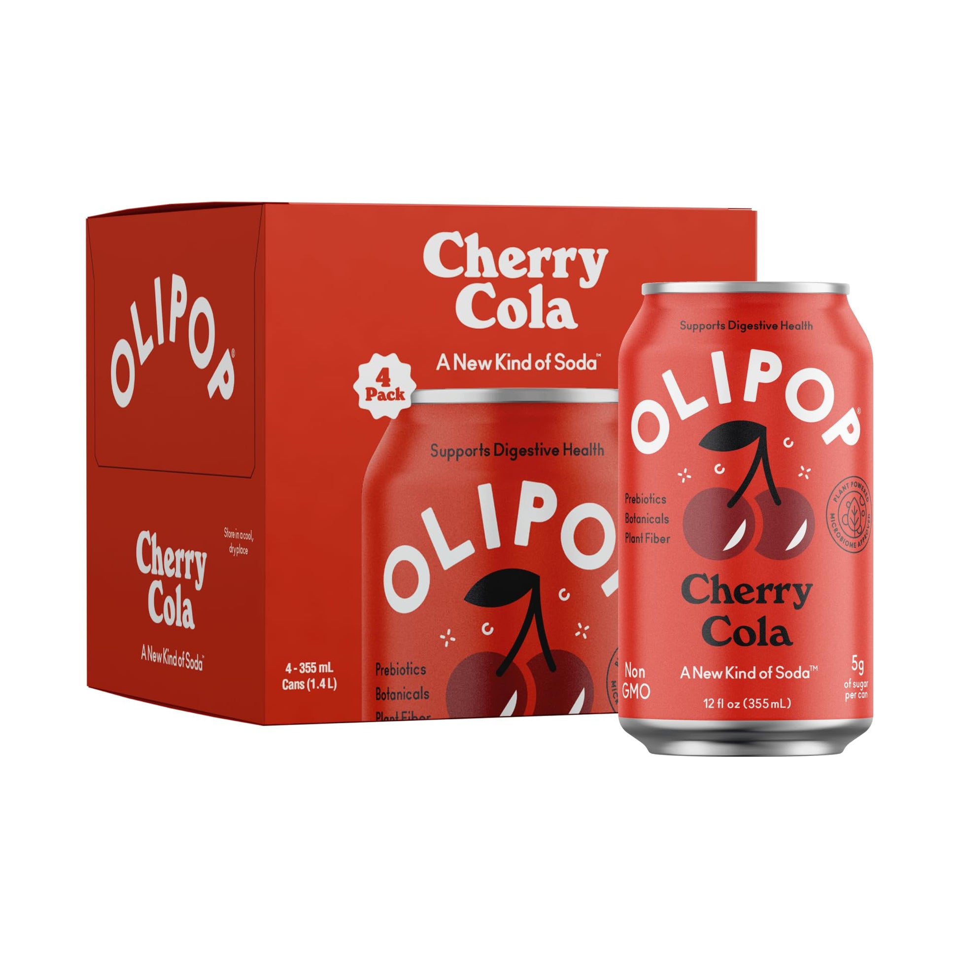 Buy now OLIPOP Prebiotic Soda Pop, Cherry Cola, Prebiotics, Botanicals, Plant Fiber, 12 fl oz (4 Cans) at indiglob india