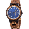 BOBO BIRD Week and Date Multi-Functional Display Men's Zebra Wooden Quartz Watch Lightweight Handmade Casual Wristwatches with Gift Box - Blue Dial