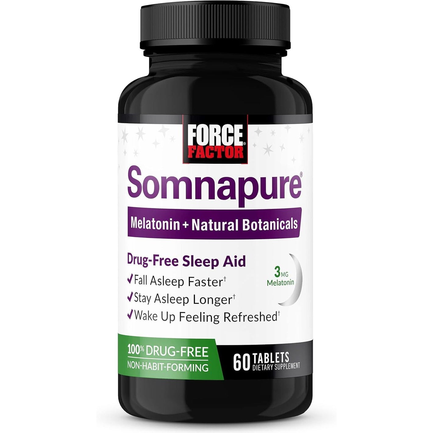 Force Factor Somnapure Drug-Free Sleep Aid for Adults for Occasional Sleeplessness with Melatonin & Valerian, Non-Habit-Forming Sleeping Pills, Fall Asleep Faster, Wake Up Refreshed, 60 Tablets