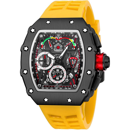 Mens Luxury Tonneau Square Watches Analog Punk Chronograph Unique Sports Wrist Watch Japanese Movement Luminous Design with Rubber Band