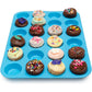 Amison Mini Muffin Pan 24 Cups, 2 Packs Silicone Cookies Cupcake Bakeware Tin Soap Tray Mould Non stick, BPA-free, Dishwasher Safe (Blue)