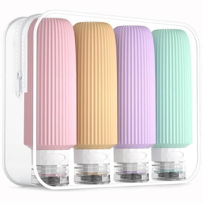 Travel Bottles for Toiletries, Tsa Approved 3oz Portable Travel Bottles, BPA Free Leak Proof Squeezable Silicone Travel Size Containers, Travel Accessories with Clear Toiletry Bag (4 Pack)