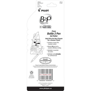PILOT B2P - Bottle to Pen Refillable & Retractable Rolling Ball Gel Pen Made From Recycled Bottles, Fine Point, Black G2 Ink, 2-Pack (31605)