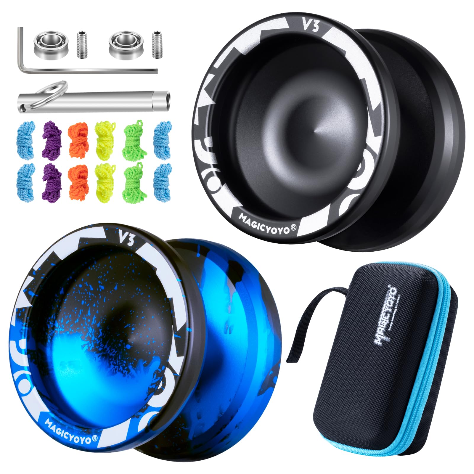 Buy now MAGICYOYO V3 Yoyo for Kids 8-12 or Above, Responsive Yoyo Professional with Dual Function, Professional Trick Yo yo for Adults with 12 Yo-yo Strings, KK Bearing, Bearing Puller, Axle,Case Bag -Black V3 Black+V3 Black Blue at indiglob india