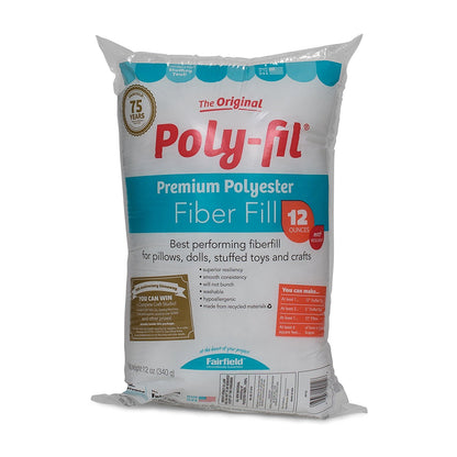 Fairfield The Original Poly-Fil, Premium Polyester Fiber Fill, Soft Pillow Stuffing, Stuffing for Stuffed Animals, Toys, Cloud Decorations, and More, Machine-Washable Poly-Fil Fiber Fill, 12-ounce Bag