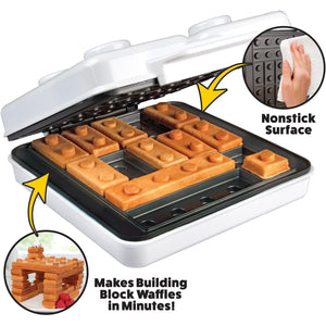 Building Brick Electric Waffle Maker- Cook Fun Buildable Holiday Waffles, Pancakes- Make Gingerbread Man Houses & Cars Out of Stackable Waffles- Bite Sized for Kids, Nonstick Iron w Recipes Xmas Gift