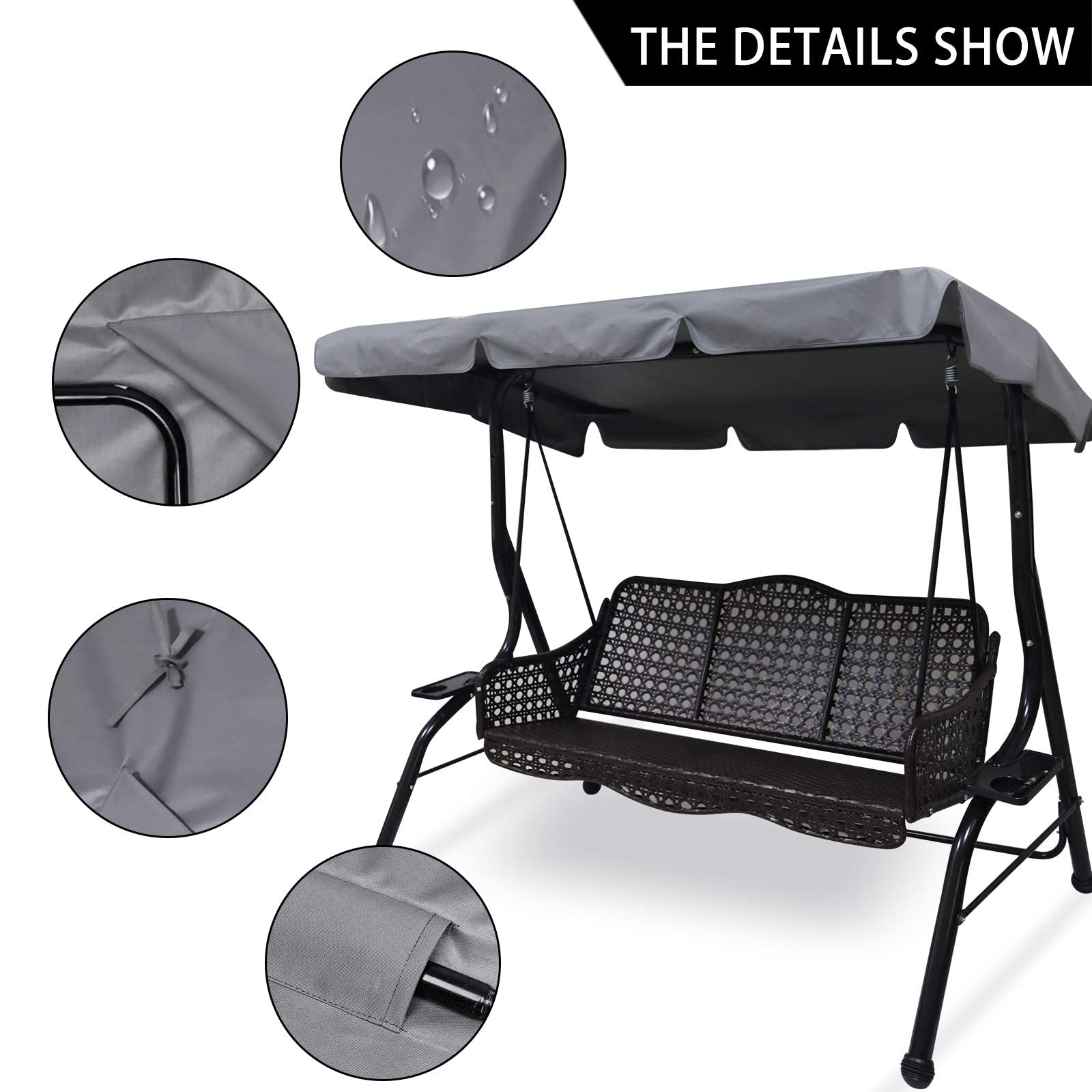 Buy now Swing Chair Canopy Replacement, 2 Seater Garden Seat Cover, Waterproof Windproof Anti-UV Heavy Duty Rip Proof Hammock Top Outdoor Furniture Covers (Grey, Small), Gray at indiglob india