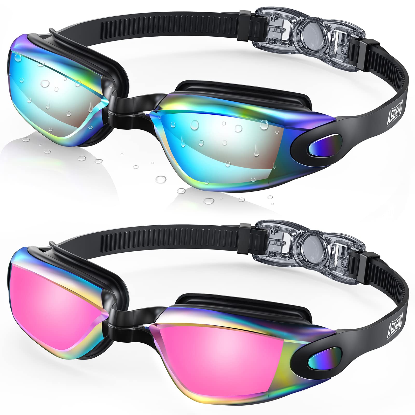 Buy now Aegend Swim Goggles, 2 Pack Swimming Goggles No Leaking Adult Men Women Youth Aqua & Bright Rose at indiglob india