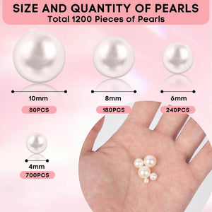 1200pcs 4 Sizes Small ABS Pearl Ivory （No Hole） Elegant Luster, Mini Small Pearls for Crafts, DIY, Vase Filling, Wedding, Birthday Party, Home Decoration (4mm, 6mm, 8mm,10mm) - My Store