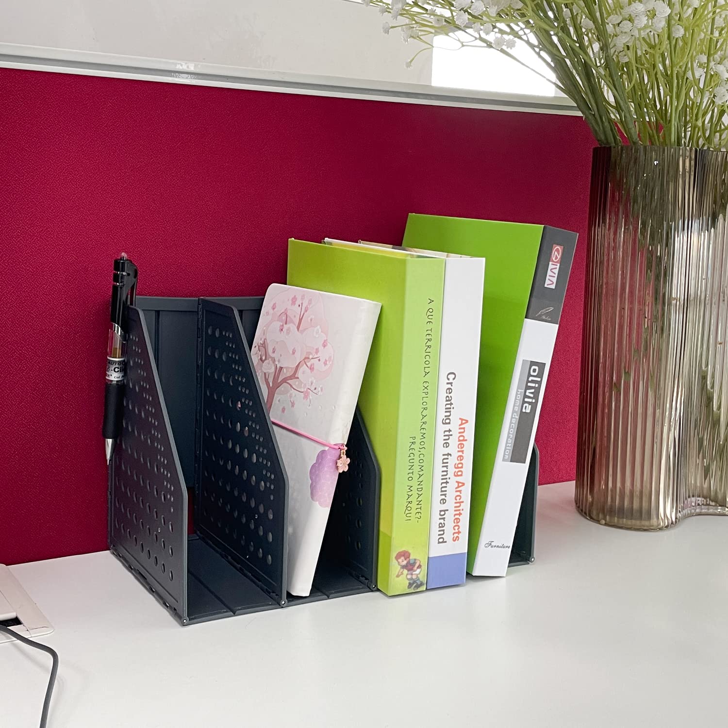 Buy now Sutekus Collapsible File Holder Desk Organizer File Folder Holder Organizer for Desk Office Home Organization, 4 Compartments (Black) at indiglob india