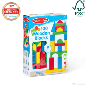 Buy now Melissa & Doug Wooden Building Blocks, 100-Piece Set of Sorting & Stacking Toys in 4 Colors and 9 Shapes, Classic Toddler Toys for Girls & Boys Ages 2+ - FSC Certified at indiglob india