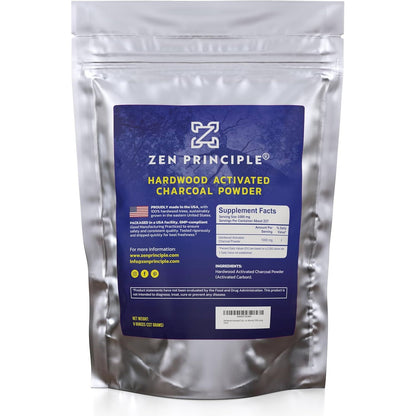 Zen Principle Hardwood Activated Charcoal Powder 100 Percent from USA Trees. All Natural. Whitens Teeth, Rejuvenates Skin and Hair, Supports Better Digestion, 8 oz.