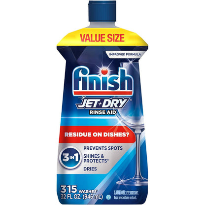 Finish Jet-Dry Dishwasher Rinse Aid, Compatible with Dishwasher Detergent, Prevents Spots & Residues, Dries, Shine & Protects, 32 oz, 300 washes