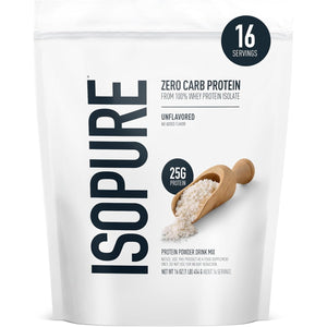 Isopure Zero Carb 100% Pure Whey Isolate Protein Powder, Lactose Free, Gluten Free, with Vitamins, Unflavored, 25g Protein Per Serving, 1 Lb, 16 Servings (Packaging May Vary)