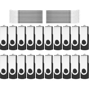 AreTop USB 2.0 Flash Drive, Pack of 20 2GB Thumb Drives Bulk, Metal Memory Sticks, Portable Keychain Jump Drive Multipack for Date Storage (2G,black-20pack)