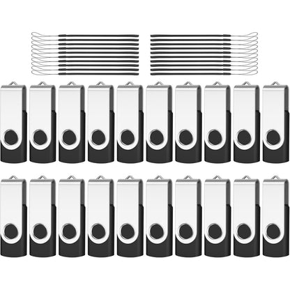 AreTop USB 2.0 Flash Drive, Pack of 20 2GB Thumb Drives Bulk, Metal Memory Sticks, Portable Keychain Jump Drive Multipack for Date Storage (2G,black-20pack)