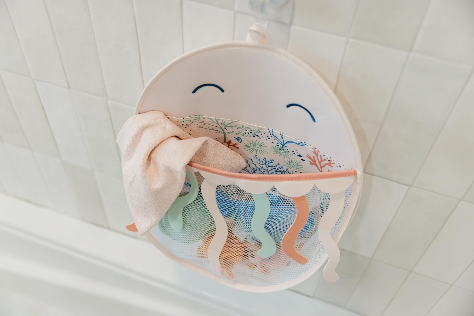 Buy now Copper Pearl Oceana Bath Toy Organizer with Suction Cups Extra-Large Mesh Bath Toy Holder for Bathtub, Quick-Dry Bath Toy Storage Net, Convenient Bath Toy Net for Tub - Cora at indiglob india