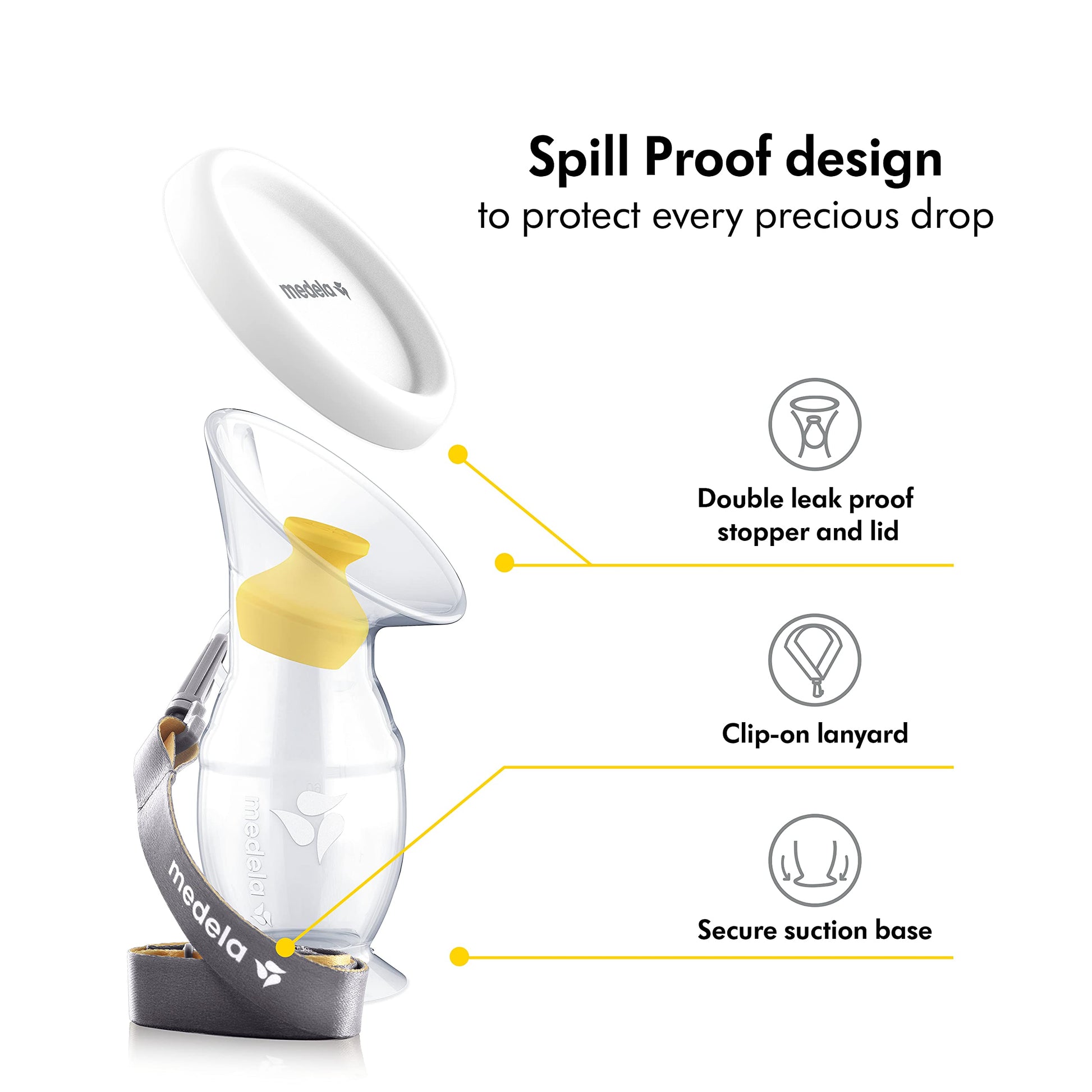 Buy now Medela Silicone Breast Milk Collector, Milk Saver with Spill-Resistant Stopper, Suction Base and Lanyard, 3.4 oz/100 mL at indiglob india