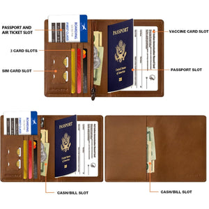 Premium Leather Passport Holder for Travel - RFID Blocking Passport Wallet for Men & Women, Passport Cover with Card Slots, ID Window - Business Travel, Airport Security, Gift for Travelers