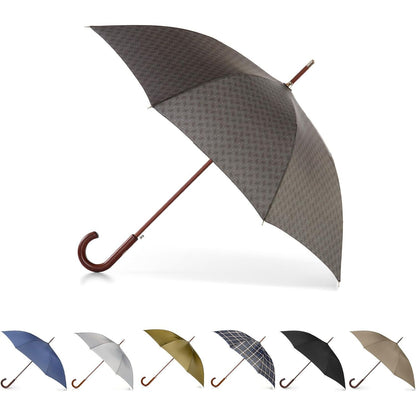 Totes Eco Auto Open Umbrella Classic Wooden J Stick Handle with Easy Grip - Windproof, Rainproof and Durable Canopy Design – Versatile Travel, Perfect for Rainy Days