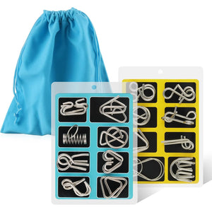 Coogam Metal Wire Puzzle Set of 16 with Pouch,Brain Teaser IQ Test Disentanglemen Iron Link Unlock Interlock Game Chinese Ring Magic Trick Toy for Party Favor Kids Adults Challenge