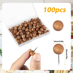 100pcs Wooden Push Pins, Natural Wood Push Pins Round Head Thumb Tacks for Cork Board Bulletin Board Map Wall Calendar Photo Office Supplies (Dark Brown) - My Store