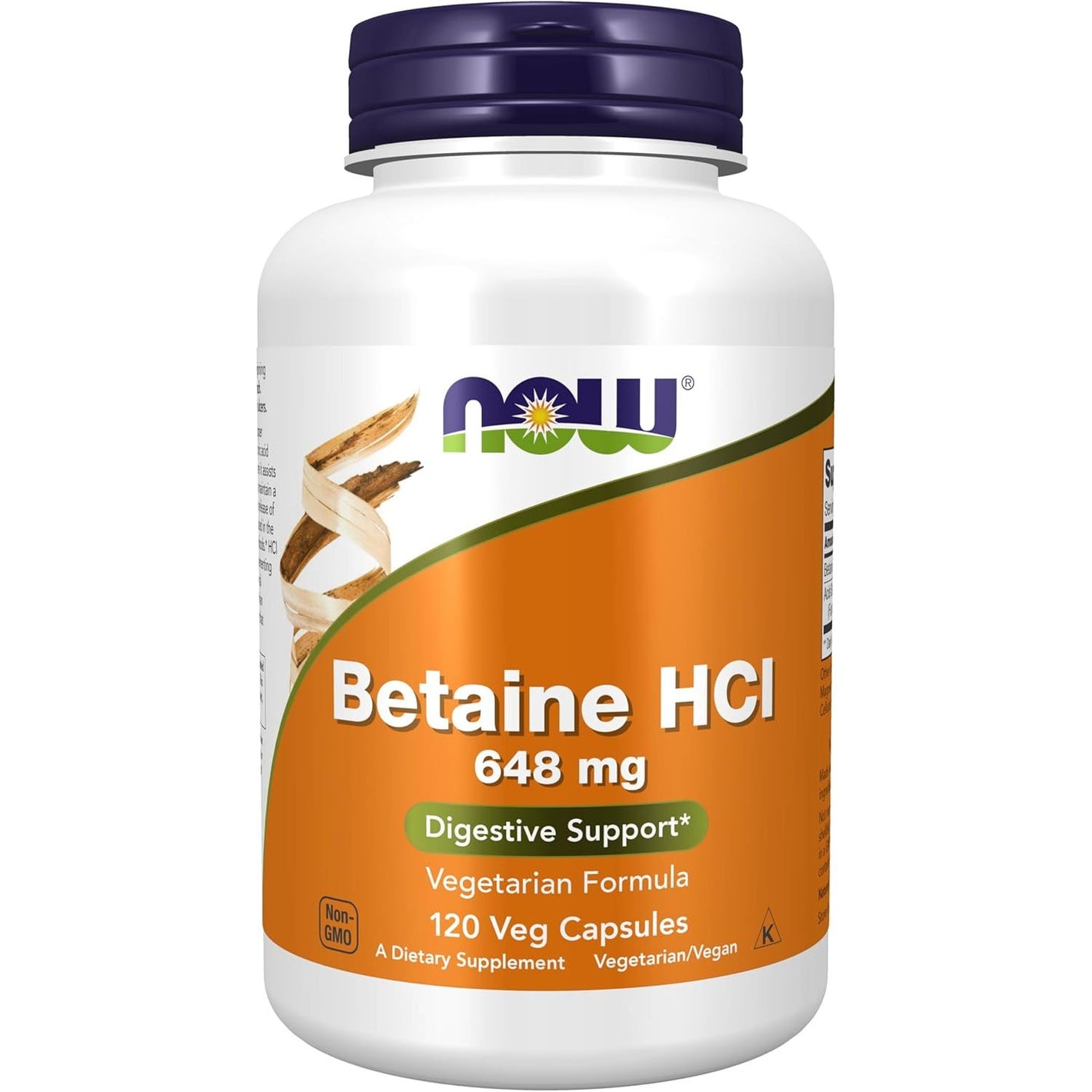 NOW Foods Supplements, Betaine HCl 648 mg, Vegetarian Formula, Digestive Support*, 120 Veg Capsules