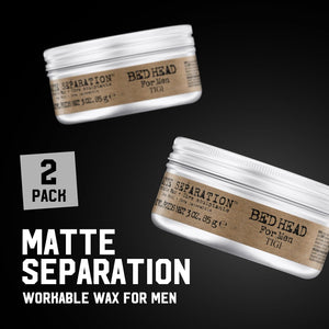 TIGI Bed Head for Men Matte Separation Workable Wax - Use for Strong Hold - For Men's Hairstyles - Use on Damp or Dry Hair - Premium Strong Hold Hair Wax - 3 oz (2 Pack)