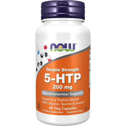 NOW Foods Supplements, 5-HTP (5-hydroxytryptophan) 200 mg, Double Strength, Neurotransmitter Support*, 60 Veg Capsules