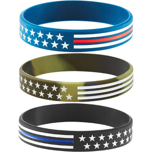 American Flag Rubber Bracelets Silicone Wristbands for Department,Officers,Veterans,American Patriots, Army fans Sport Fans Wearing and Special Gifts for Independence day,Parties,Events
