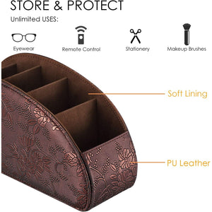 SITHON Remote Control Holder with 5 Compartments - PU Leather Remote Caddy Desktop Organizer Store TV, DVD, Blu-Ray, Media Player, Heater Controllers, Antique