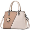 Womens Leather Handbags Purse Top-handle Bags Contrast Color Stitching Totes Satchel Shoulder Bag for Ladies - White