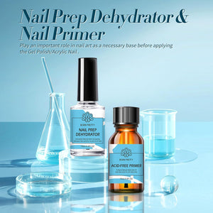 BORN PRETTY Nail Dehydrate and Primer, 15ml HEMA&TPO Free Dehydrator for Acrylic and Gel Nail Polish, Non Acid Primer for U V Gels, No Burn Fast Air Dry Nail Prep Dehydrator Set, 0.5oz