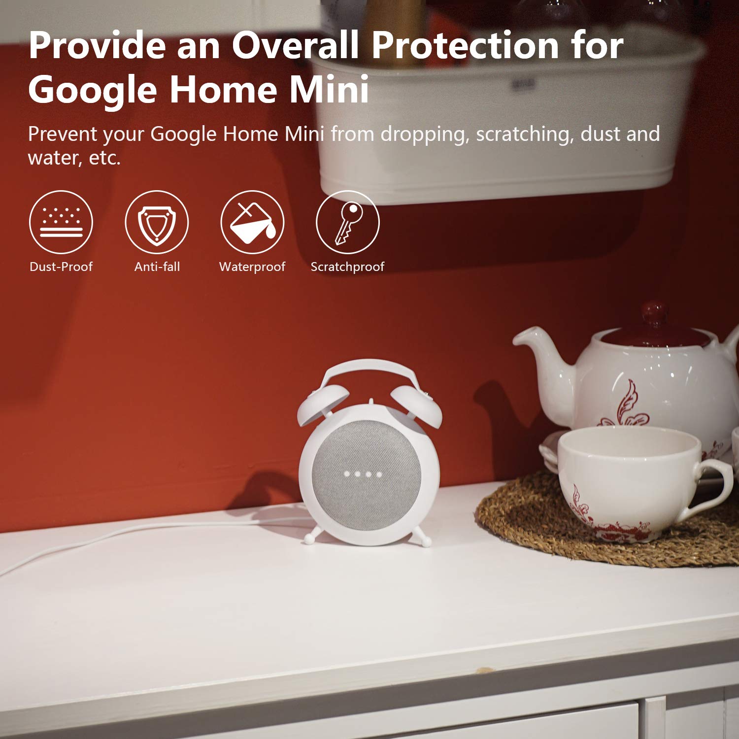 Buy now Google Home Mini Stand Holder, Retro Alarm Clock Stand Mount Base Protective Case Compatible with Google Home Mini and Nest Mini (White) at indiglob india