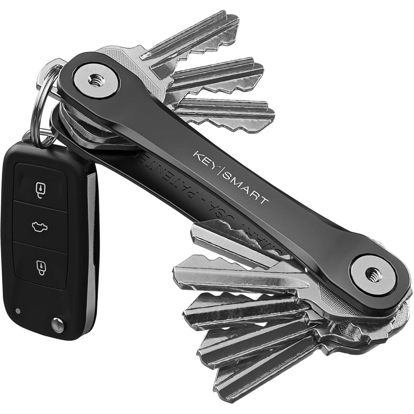 KEYSMART Key Holder for Keychain - Compact Key Organizer for Key Chain, Minimalist Clutter-Free EDC Keychains, Key Ring for Car Fobs Key Chains, Expandable (Up to 8 Keys, Black Flex)