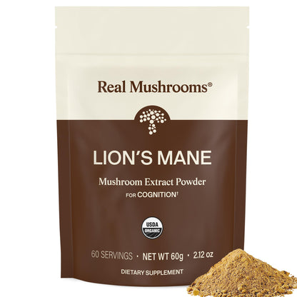 Buy now Real Mushrooms Lions Mane Mushroom Supplement - Organic Lions Mane Extract Powder for Overall Wellness with Adaptogens – Functional Vegan, Non-GMO Blend with 60 Servings at indiglob india