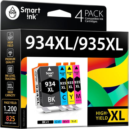 Smart Ink Compatible Ink Cartridges Replacement for HP 934 and 935 HP 934XL 935XL 4 Combo Pack (1 Black, Cyan/Magenta/Yellow) for HP Printer Officejet Pro 6230 6830 6835 Officejet 6800 6812 6815 6820