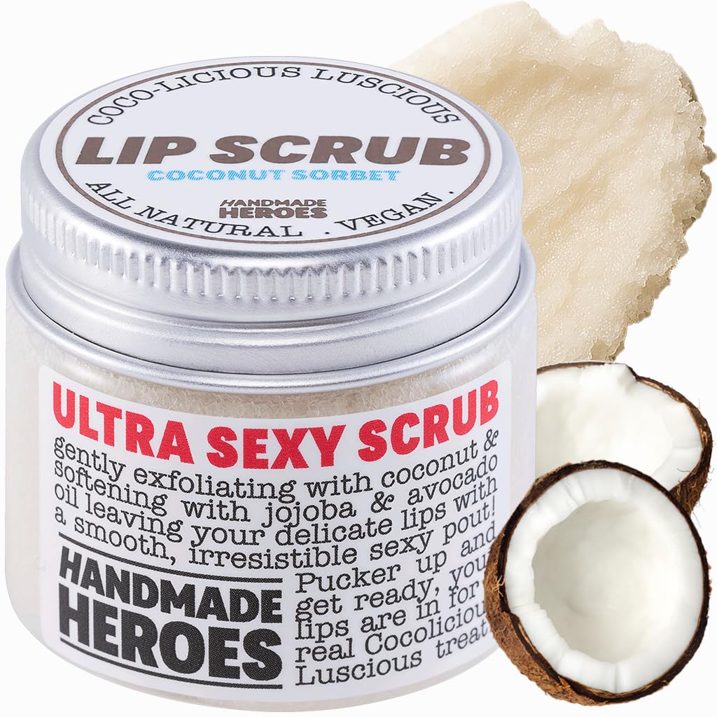 Buy now Handmade Heroes 100% Natural Lip Scrub, Vegan Conditioning Coconut Exfoliator - Gentle Exfoliant, Sugar Polish and Scrubber for Chapped Dry Lips, 1oz (Coconut Sorbet) 01 - Coconut Sorbet at indiglob india