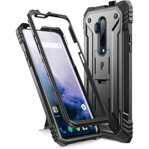 Poetic Revolution Case for OnePlus 7, [20FT Mil-Grade Drop Tested], Full-Body Rugged Dual-Layer Shockproof Protective Cover with Kickstand and Built-in-Screen Protector, Black