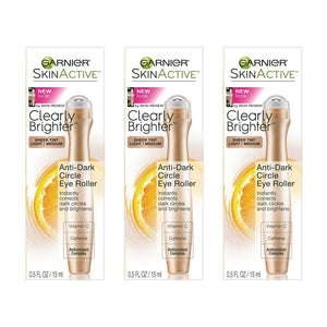 Garnier SkinActive Clearly Brighter Anti-Dark Circle Eye Roller, Sheer Tint Light/Medium, 0.5 Fl Oz (15mL), 3 Count (Packaging May Vary)