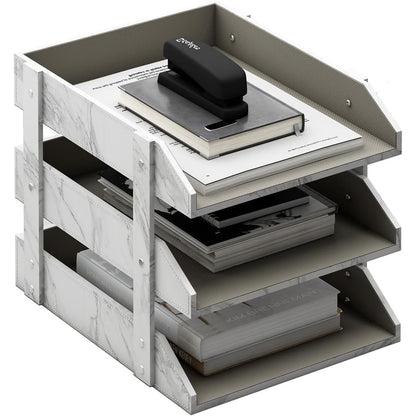 Leather Desk Organizer, Thipoten 3-Tier Stackable Letter Tray Holder for Office Supplies, Paper, File, Magazine, Perfect Office Organization for Desktop (Brown-3Tiers)