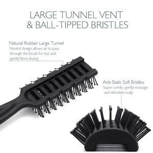 Baasha Hair Brush, Vented Brush for Blow Drying, Mens Short Hair Brush with Ball Tipped Bristles, Best for Wet or Dry Hair - Black