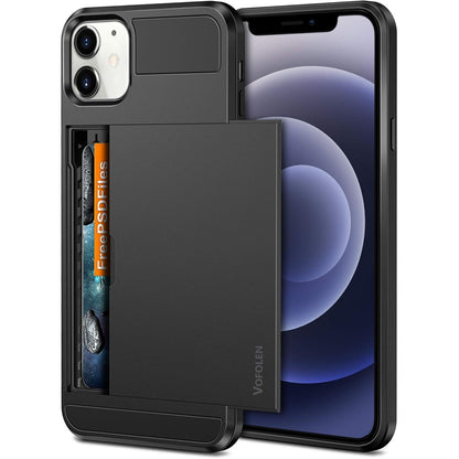 Vofolen Compatible with iPhone 12 Mini Case 5G Wallet Cover Credit Card Holder Slot Sliding Door Hidden Back Pocket Anti-Scratch Dual Layer Protective Shell Compatible with iPhone 12 Mini Black