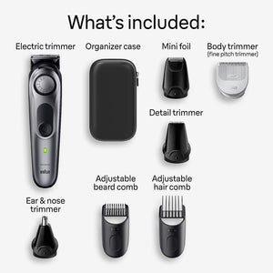 Braun All-in-One Style Kit Series 7 7410, 8-in-1 Trimmer for Men with Beard Trimmer, Body Trimmer for Manscaping, Hair Clippers & More, Sharpest Blade, 40 Length Settings, Waterproof