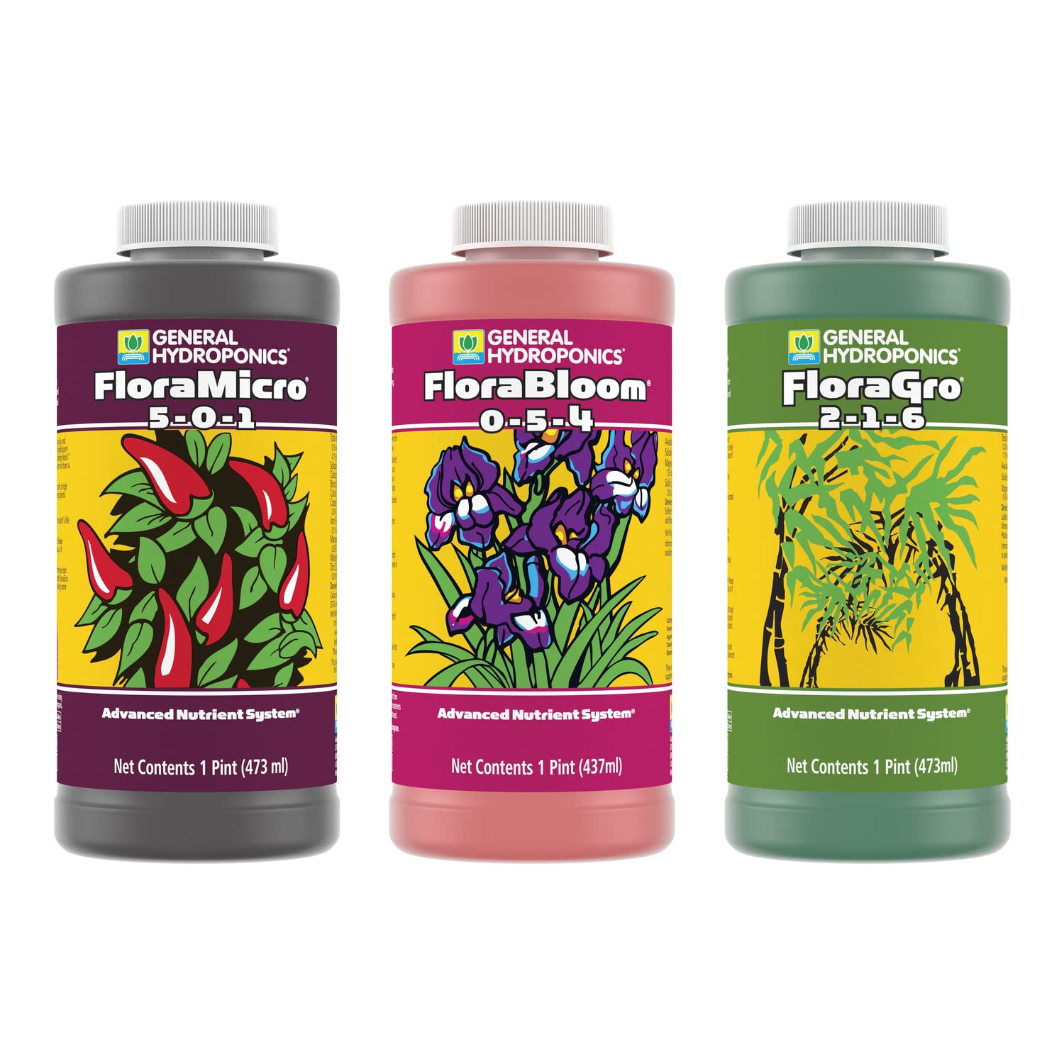 Buy now General Hydroponics FloraSeries Advanced Nutrient Fertilizer System, 3-Part Bundle with FloraMicro, FloraBloom and FloraGro, 16 oz. 1 pint Flora Series Bundle at indiglob india