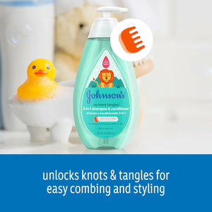 Johnson's Kids No More Tangles 2-in-1 Detangling Shampoo & Conditioner for Kids & Toddlers, Gentle & No More Tears, Hypoallergenic & Free of Parabens, Sulfates & Dyes, 20.3 fl. oz