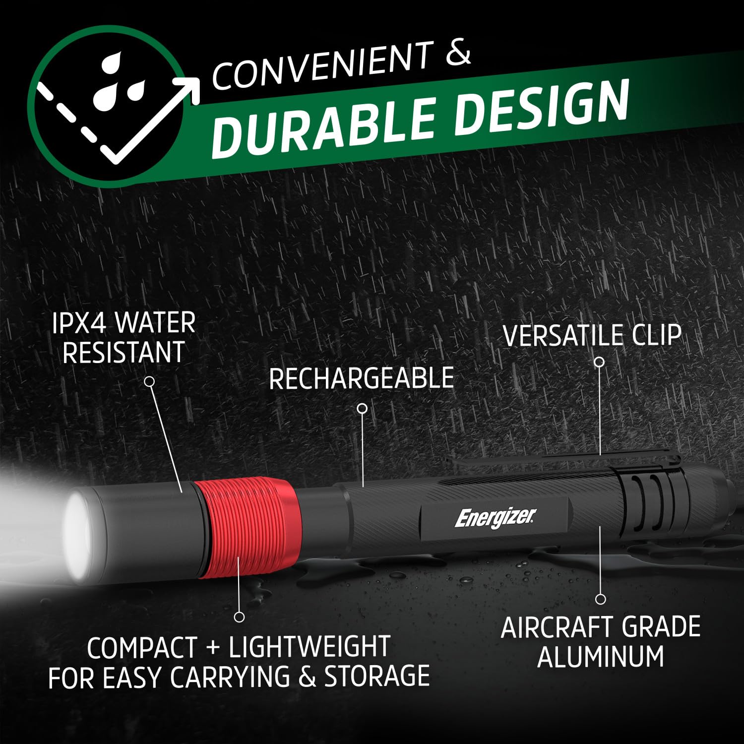 Buy now Energizer X-400 Pen light Flashlight Rechargeable, Bright Penlight IPX4 Water-Resistant, Lightweight and Durable, Rechargeable Flashlight, USB Charging Cable Included at indiglob india