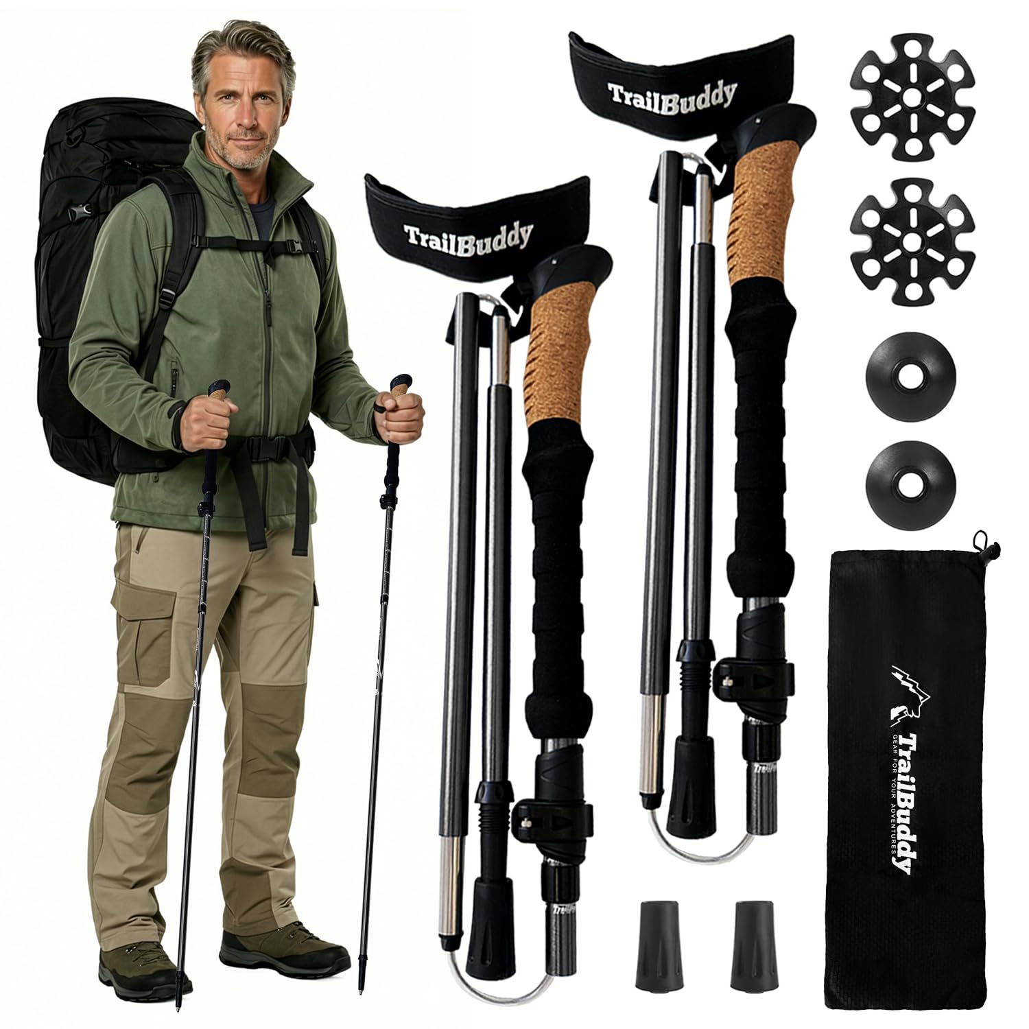 Buy now TrailBuddy Trekking Poles – Lightweight 7075 Aluminum Hiking Poles for Women, Men & Seniors – Collapsible or Foldable Walking Sticks for Travel, Trails & Balance Black Raven Foldable at indiglob india